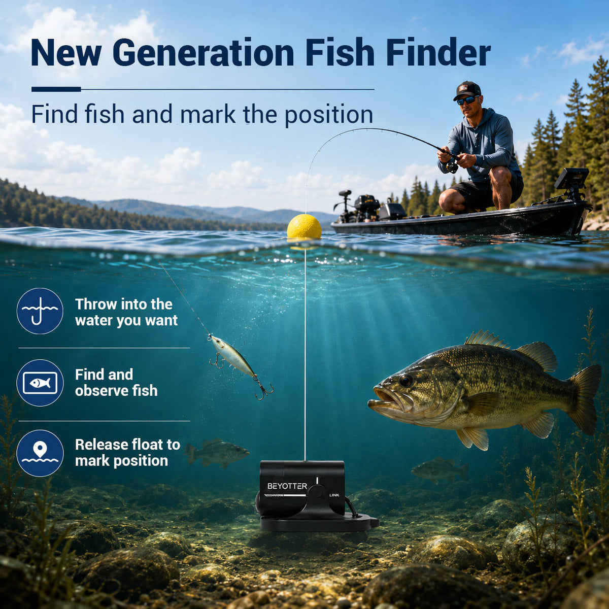 BEYOTTER K9 Underwater Fishing Camera and Fish Finder, Waterproof, Compatible with Various Fishing Gear, Perfect Outdoor Equipment for Men, Father's Day Gift Black