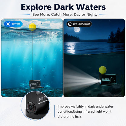 BEYOTTER K9 Underwater Fishing Camera and Fish Finder, Waterproof, Compatible with Various Fishing Gear, Perfect Outdoor Equipment for Men, Father's Day Gift Black